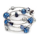 Silver-Tone Beaded Multistrand Flex Bracelet (Navy Blue)