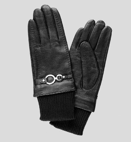 Pure Leather Ring Knit Cuff Gloves