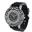 Ladies Wide Face Zebra Watch With Crystals