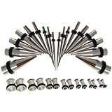Complete 316L Stainless Steel Taper and Tunnel Kit! 32 Piece Ear Taper Stretching Kit & Tunnel Set - 18pc 316L Stainless Ear Taper Stretching Kit 14g-00g & 14pc 316L Stainless Single O-ring and single flare Tunnel Kit 10g-00g Ear Expander Set ~ bodfx