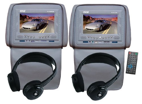 Adjustable Headrests 7 TFT/LCD Monitor w/ Built in Single DVD Player & IR/FM Transmitter With Cover & Headphones (Gray)