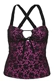 Torrid Plus Size Pink With Black Lace Overlay Tankini Swim Top