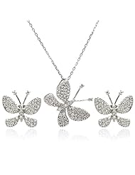 Nickel Free Sterling Silver Pendant & Earring Sets Clear Cubic Zirconia Butterfly Sterling Silver Set