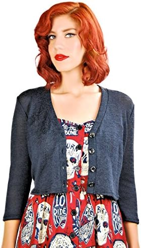 Mythereal Women's Cropped Cardigan Sweater Retro Style (Large, Navy Blue)