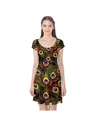 Feathers Stretchy Polyester/Spandex General Print Cap Sleeves  Dress