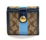AUTHENTIC COACH HERITAGE STRIPE FRENCH PURSE WALLET 41108 (Khaki/Blue)