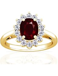 14K Yellow Gold Cushion Cut Ruby Ring With Sidestones (GIA Certificate)