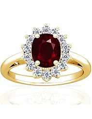 18K Yellow Gold Cushion Cut Ruby Ring With Sidestones (GIA Certificate)