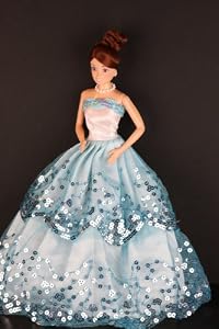 Blue Ball Gown with Light Blue Sequined Lace Details Made to Fit the Barbie Doll