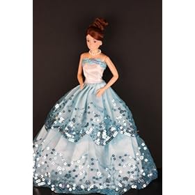 Blue Ball Gown with Light Blue Sequined Lace Details Made to Fit the Barbie Doll
