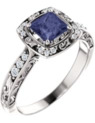 18K White Gold 5.00x5.00mm Princess Cut Iolite and Diamond Ring -- LIFETIME WARRANTY