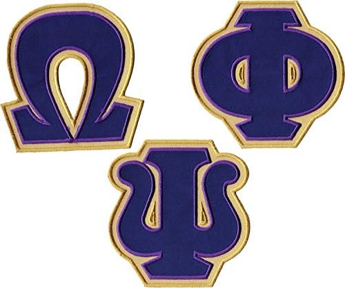 Omega Psi Phi Twill 3-Letter Iron-On Patch Set [4" ea. - Gold/Purple]