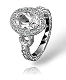 Pave Diamond Oval White Topaz Ring in white gold by Zasha Signature Jewelry