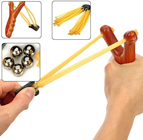 2 in 1 Kit Stainless Steel Outdoor Hunting Slingshot With 6-String Rubber Bands Chilhood Wonderful Memories (Brown)