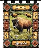 Review ArtExpression  / Buffalo Lodge - Artist: - Fabric Size: 26.00 by 34.00 inches Wall Tapestry with hanging rods and tassels included