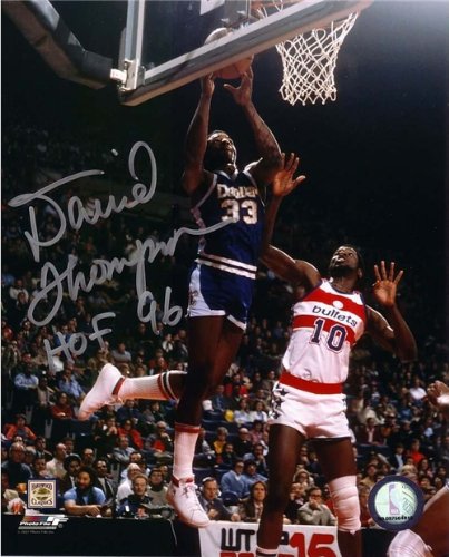 David Thompson Autographed/Hand Signed Nuggets 8x10 Photo with HOF 96 Inscription (NBA Shot Pose 5)