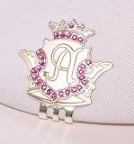 Royal Initials Crystal Golf Ball Marker & Crown Hat/ Visor Clip - Silver A
