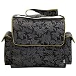 Black Floral Jacquard Messenger Diaper Bag with Acacia Trim and Accessories