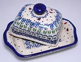 Polish Boleslawiec Pottery Hand Made Ceramic Butter Dish with Lid