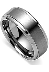 King Will Men's Tungsten 8mm Polished Beveled Edge Matte Brushed Finish Center Ring