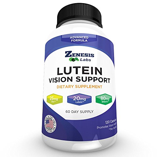 Lutein Vision Support Eye Supplement with Bilberry, Beta-Carotene, Zinc, Grapeseed & Other Minerals - 120 Capsules - Essential Eye Vitamin - 60 Day Supply