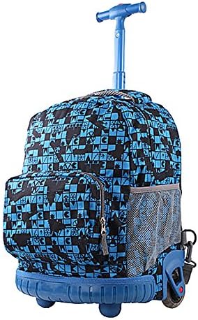 Childrens Waterproof Nylon School Backpack Kids Traveling Bags Hiking Shoulder Bags with Removable Wheeled Trolley Hand (Blue)