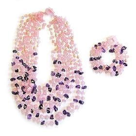 Rose Quartz and Amethyst Beaded Necklace and Bracelet Set By Sajen by Amazon.com Collection