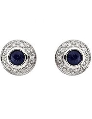 Sapphire Button Stud Earrings - 14k White Gold