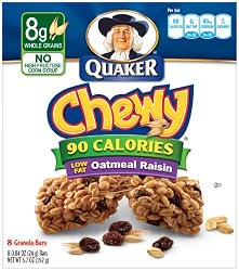 Quaker Chewy Granola Bar Low Fat Oatmeal Raisin, 8-Count Boxes (Pack of 12)