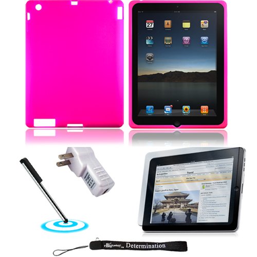 Pink Magenta Silk Premium Durable Protective Skin for Apple iPad 2 Tab Tablet 2nd Generation + Includes a High Quality and Durable Anti Glare Screen Protector, will prevent from any scratches and dirt going to your iPad Touch Screen + Includes a Home Wall Charger and a Graphic Designer Stylus Pen