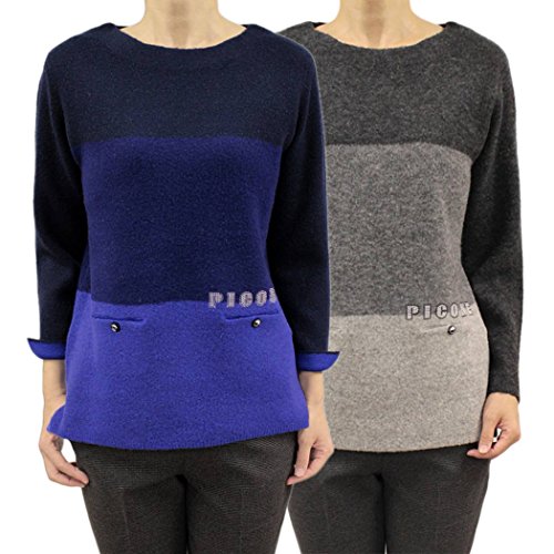 ピッコーネ スタジオ ピッコーネ STUDIO PICONE レディース プルオーバー ニット セーター クルーネック ネイビー(紺)/グレー サイズ：38(M/9号)/40(L/11号) (pico-w16aw57s)