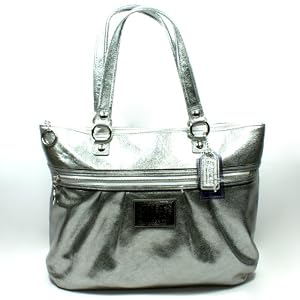 Coach 20361 Poppy Leather Glam Tote Silver