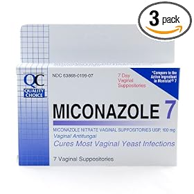 Quality Choice Miconazole 7 Vaginal Suppositories 7 Count ,  Boxes (Pack of 3)
