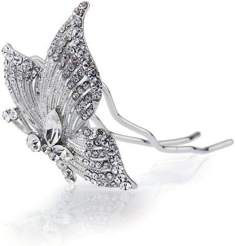 DoubleAccent Hair Jewelry Swarovski Crystal Butterfly Hair Stick Clear Color
