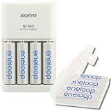 Sanyo Eneloop Schnellladegerät MQR06 mit LED-Anzeige + 8 x Eneloop AA - Akkus ( NEUESTE VERSION HR-3UTGA - 50% mehr LEBENSDAUER - bis 1500 LADEZYKLEN ) in speziellen, hochwertigen Akkuboxen der Akku-Onlinehandel GmbH