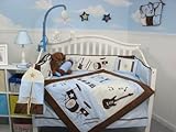 SoHo Blue and Brown Rock Band Baby Crib Nursery Bedding Set 13 pcs included Diaper Bag with Changin