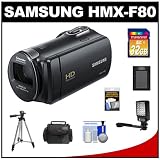 Samsung HMX-F80 Flash Memory HD Digital Video Camcorder (Black) with 32GB Card + Battery + Tripod + LED Light & Bracket + Case + Accessory Kit