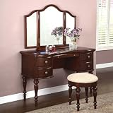 Powell 508-290 Marquis Cherry Mirror Bench Bedroom Vanity