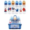 BPA FREE 6-Pack 8oz Printed Bottles with Organizer (Medium Flow Silicone Nipples), Blue