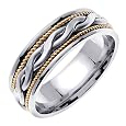 Heavy Twisted Pairs Braided Men`s 7 mm 18K Gold and Platinum Comfort Fit Wedding Band