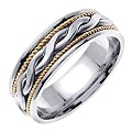 Heavy Twisted Pairs Braided Men's 7 mm 18K Gold and Platinum Comfort Fit Wedding Band