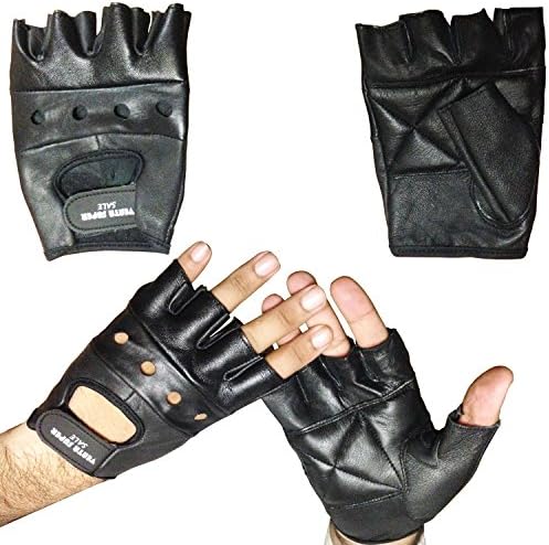 100% Genuine Leather Fingerless Gloves Weight Training, Gym, Driving, Cycling (excel)