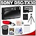 Sony Cyber-Shot DSC-TX30 Shock & Waterproof Digital Camera (Black) with 32GB Card + Battery + Case + Floating Strap + Flex Tripod + Accessory Kit