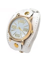 Snake Head Style Round Case Quartz Analog Watch Wrist Watch Timepiece with Rhinestones & PU Leather Band f Woman Lady - White SWWM2-234574