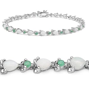 Buy 3.45 Carat Genuine Opal and Emerald Silver Bracelet by JewelzDirect