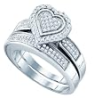 Beautiful White Gold 2pc. Heart Shaped Micro Pave Diamond Wedding Set " Size 7 "