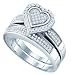 Beautiful White Gold 2pc. Heart Shaped Micro Pave Diamond Wedding Set " Size 7 "