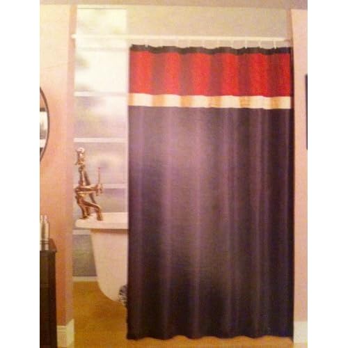 Regalia Black, Cream & Burgundy Diagonal Pleated Fabric Shower Curtain by Beatrice