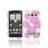 For HTC EVO 4G Bling Hard Case Cover PINK HEARTS SILVER