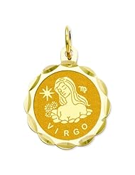 14K Gold Satin Polished Engraveable Virgo Zodiac Charm